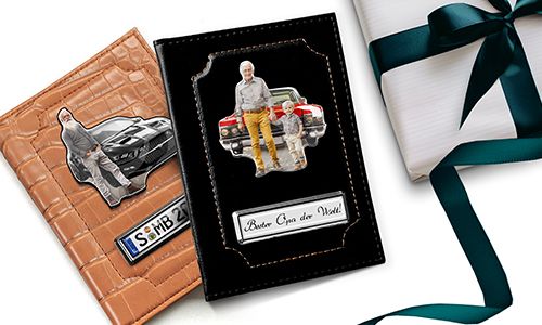 Car document holder with photo and license plate for your grandfather