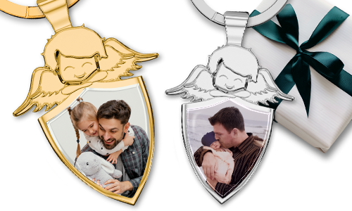 Guardian angel keychain shield with your dad photo