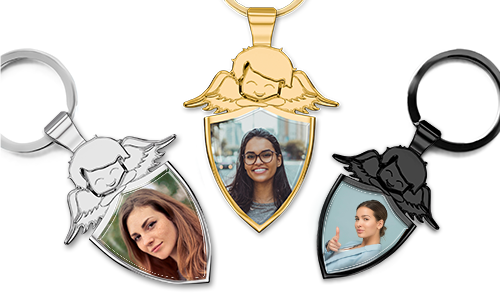 Guardian angel keychain shield with your photo