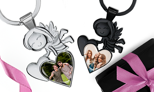 Guardian angel keychain with your best friend photo in a heart