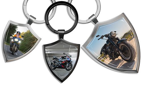 Keychain shield with your photo of motorcycle