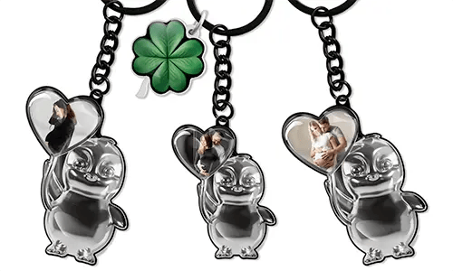 Gepersonaliseerde pinguïn hart sleutelhanger met foto – Schattig cadeau voor aanstaande ouders