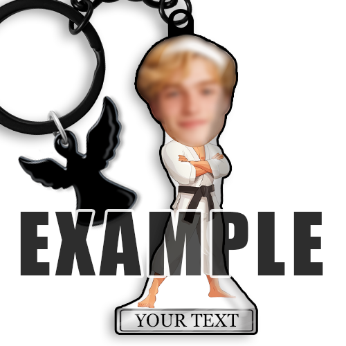 Henkilökohtainen avaimenperä, jossa on nimi sekä Comics-harrastus tai -ammatti