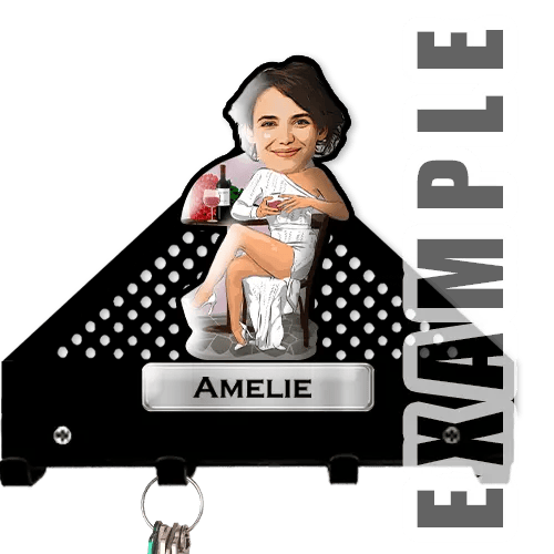 Personligt nøglebræt på væggen med din hobby og erhverv i tegneseriestil