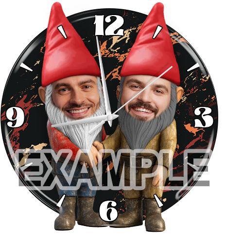 Personalized wall clock garden gnomes for couple or friends