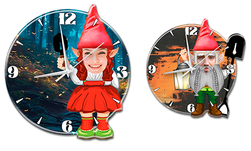 Personalized wall clock with garden gnome