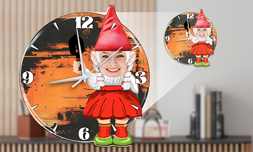 gallery-personalized-wall-clock-with-garden-gnome-print-1