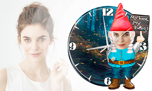 gallery-personalized-wall-clock-with-garden-gnome-print-2