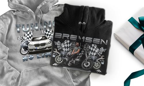 tuning pullover Grau mit dem Wagen auf dem Hintergrund turbo hoodie