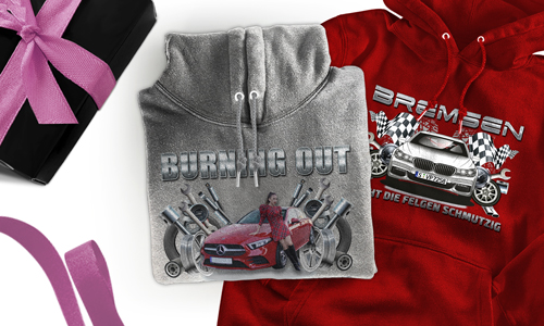 tuning pullover Grau mit dem Wagen auf dem Hintergrund turbo hoodie