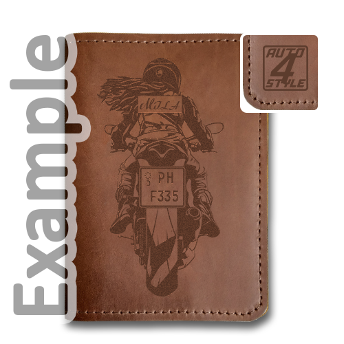Vehicle document holder motorcycle leather engraved