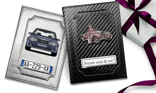 Car document holder with photo and license plate for your grandmother