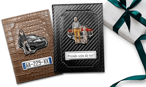 Car document holder with photo and license plate for your grandfather