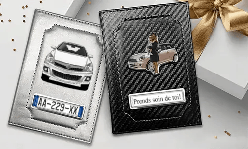 Car document holder with photo and license plate for your mother