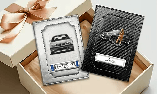 Personalized car documents holder with car/photo and license plate for yourself