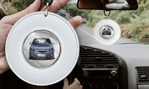 Catena per specchietto auto rotonda - Pelle bianca