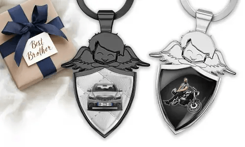 Personalised angel keychain shield - gift for your brother