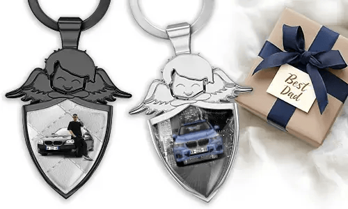 Personalised angel keychain shield - gift for your dad