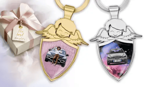 Porte-clés bouclier personnalisé avec ange comme cadeau pour ta fille