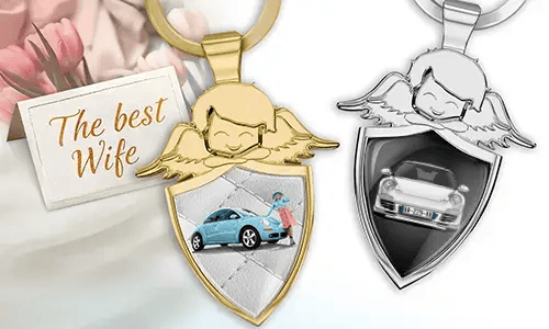 Personalised angel keychain shield - gift for your wife