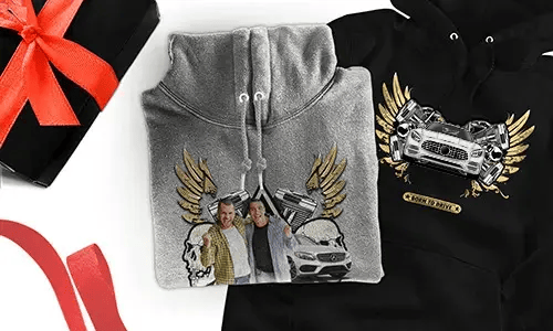 Custom hoodie with car motif for your best friends