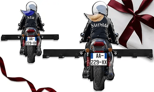 Coole motorfiets sleutelhanger voor aan de muur – met jouw naam en kenteken!