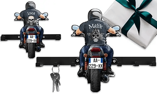 Einzigartiger Motorrad-Schlüsselhalter-Wand für deinen Ehemann - sein Name und Kennzeichen