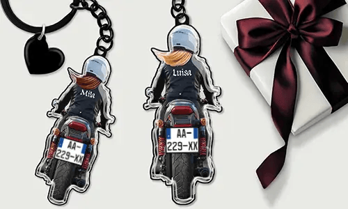 Porte-clés moto personnalisé avec prénom et plaque d'immatriculation – cadeau pour ta fille