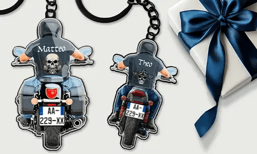 Gepersonaliseerde motorsleutelhanger met naam en kenteken – cadeau voor jou