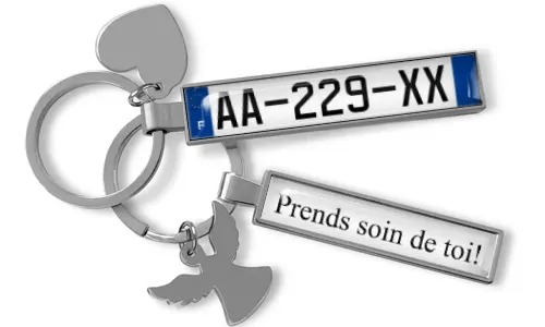 Porte-clés en métal premium avec plaque d’immatriculation personnalisée et pendentif gravé