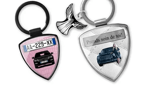 Personalized women's shield keychain