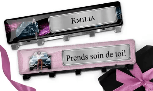Llavero de lujo personalizado con texto y foto de coche para tu esposa