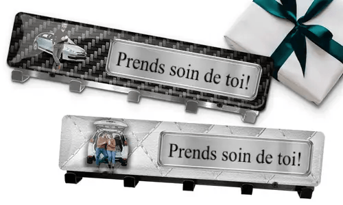 Porte-clés mural avec photo du mari et plaque d'immatriculation