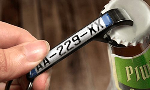 bottle opener keychain with license plate