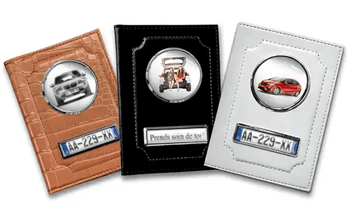 Personalized car documents holder for sister in black, white and brown