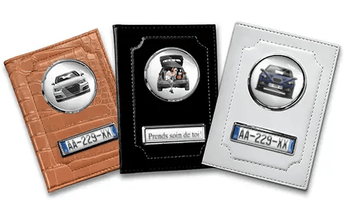 Personalized car document holders in three colors