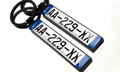 Plate number keychains with black key rings