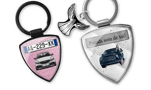 Shield keychain with women's photo