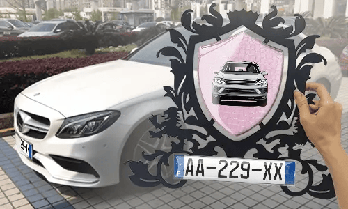 metallschild gestalten schwarz gepulvert mit Rosa Schlangenleder Hintergrund in der Hand personalisiertes metallschild