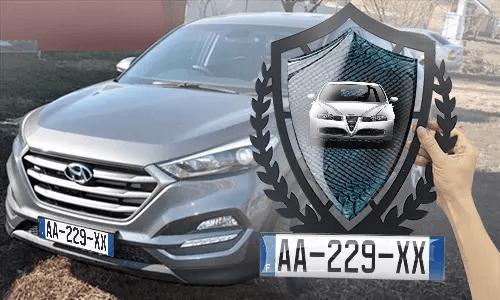 metallschild gestalten schwarz gepulvert mit Blaues Schlangenleder Hintergrund in der Hand accessoire garage