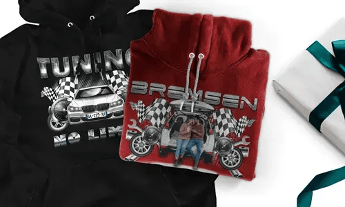 tuning pullover Grau mit dem Wagen auf dem Hintergrund turbo hoodie