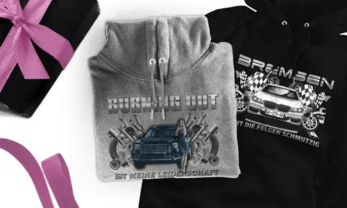 tuning pullover Grau mit dem Wagen auf dem Hintergrund turbo hoodie
